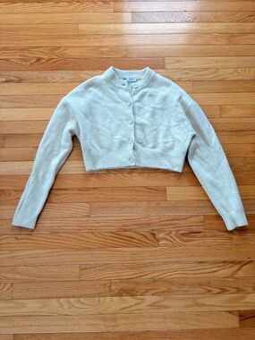 Zara Cropped Cream Button-Front Knit Cardigan